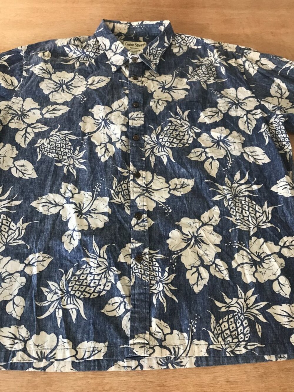 Cooke Street Hawaiian Shirt Men 2XL Blue Pineapple Floral Button Up Pocket 19800